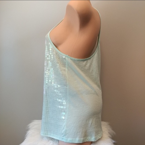 VS PINK Mint Green Graphics Sequins Racerback Tank - Picture 4 of 7